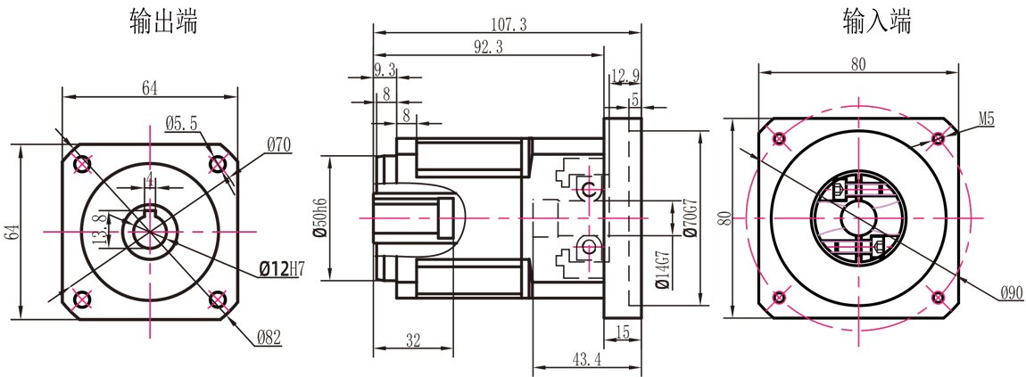 AB60 转90一级孔输出外形图