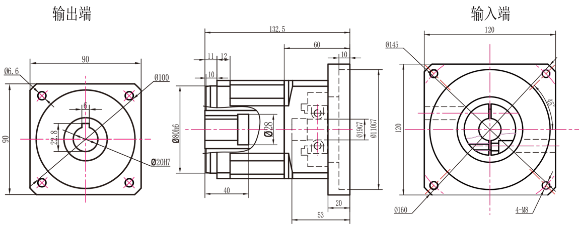 AB90 转120一级孔输出外形图